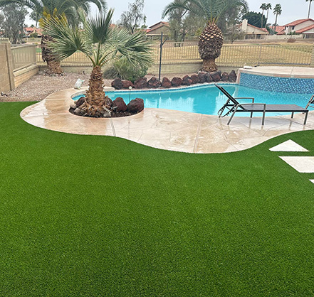 Artificial Turf Job Completed in Pool Area of Gilbert, AZ Home by Desert Grass and Greens